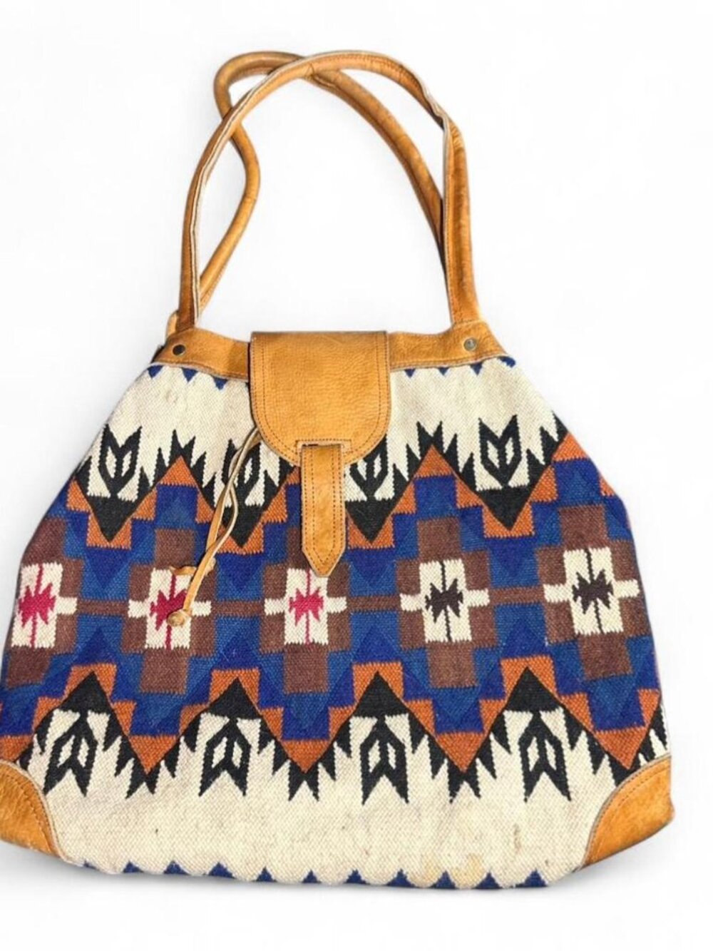Shoulder Tote Bag Purse Wool Leather Southwestern Style Boho